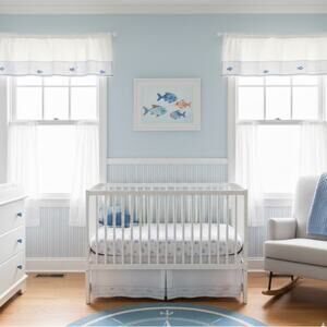 Pottery Barn Kids Little Fishies Valance Pole Pocket Curtains 44x18 2pc Set Sea